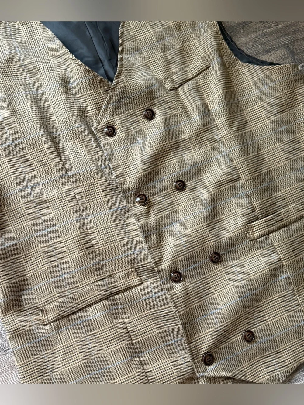 Double-Breasted Brown Plaid Suit Vest Men’s XL